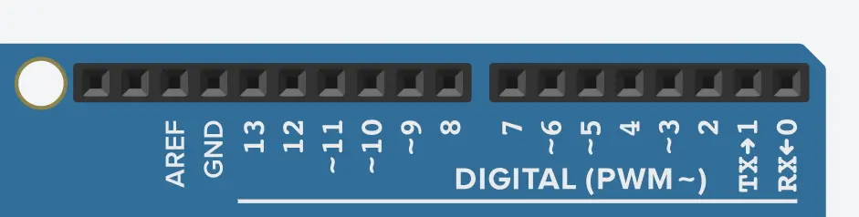 Tinkercad image showing the digital pins of the board.