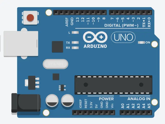 Image of the Arduino board in Tinkercad
