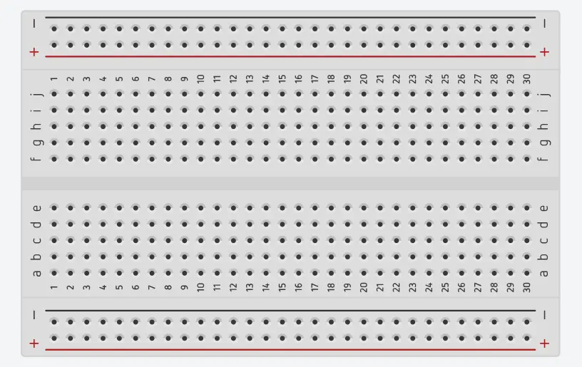 Tinkercad image of the breadboard.