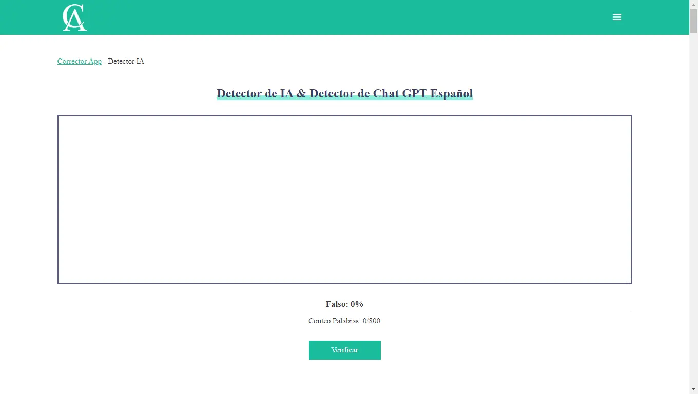Image of the Corrector AI detector page