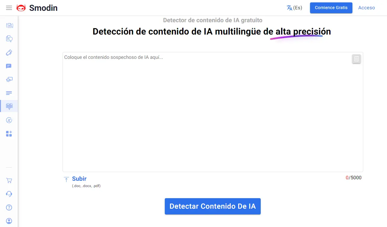 Image of the Smodin AI detector page