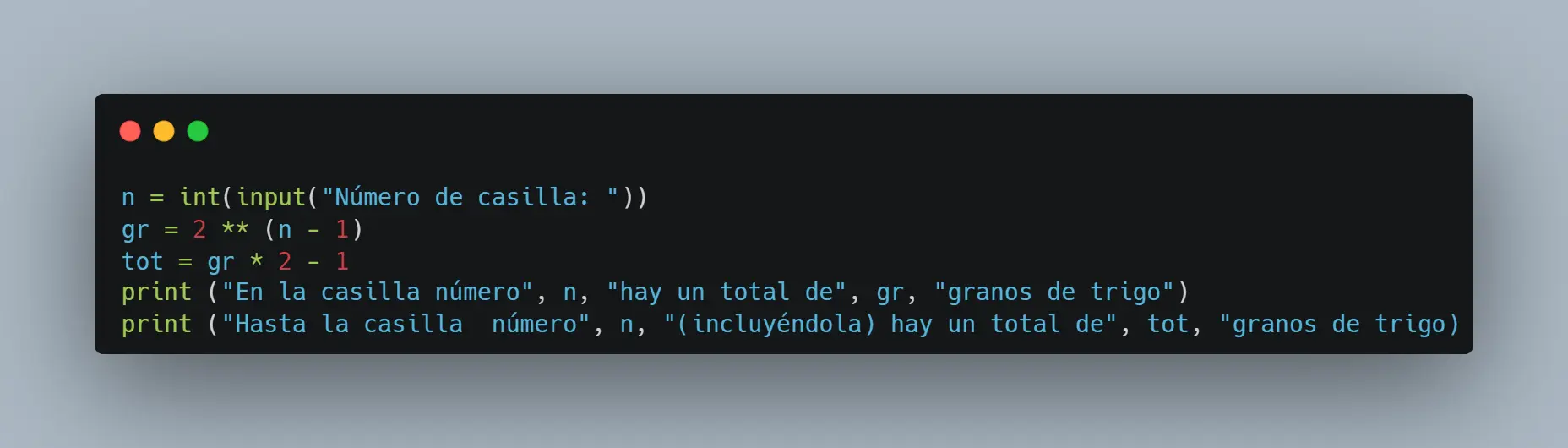 Fragment of Python code