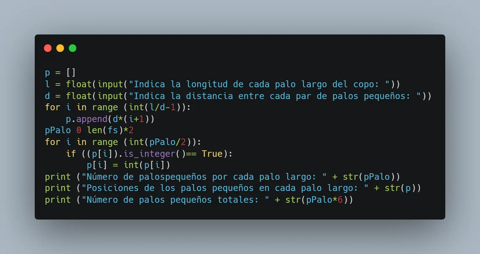Fragment of Python code