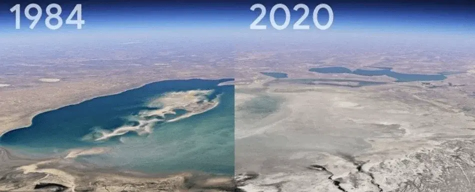 Comparison of the same photograph in 1984 and 2020.