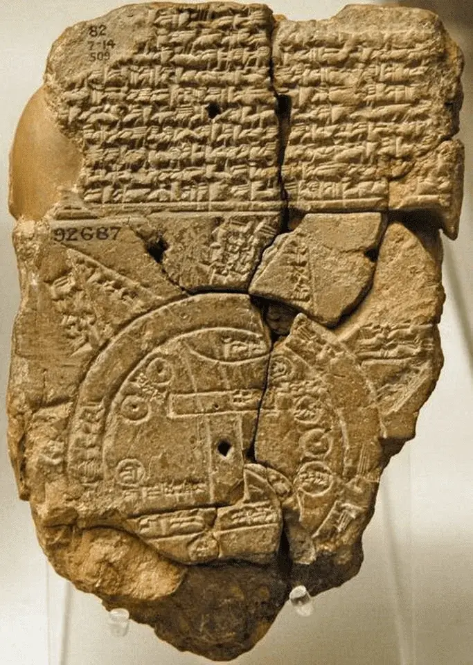 Photograph of the oldest map, the one from Mesopotamia